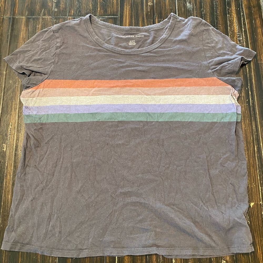 American Eagle Gray Multicolor Striped Tee